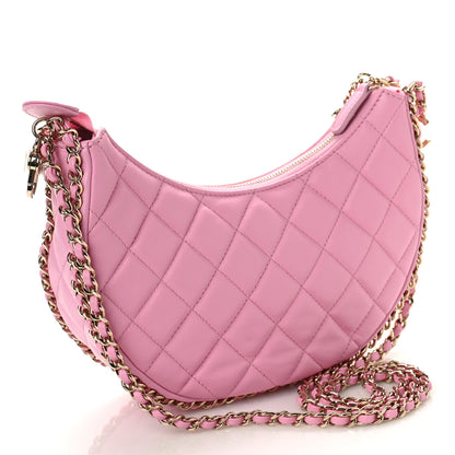 Chanel Lambskin Quilted Small Hobo Bag Pink 3 of 9