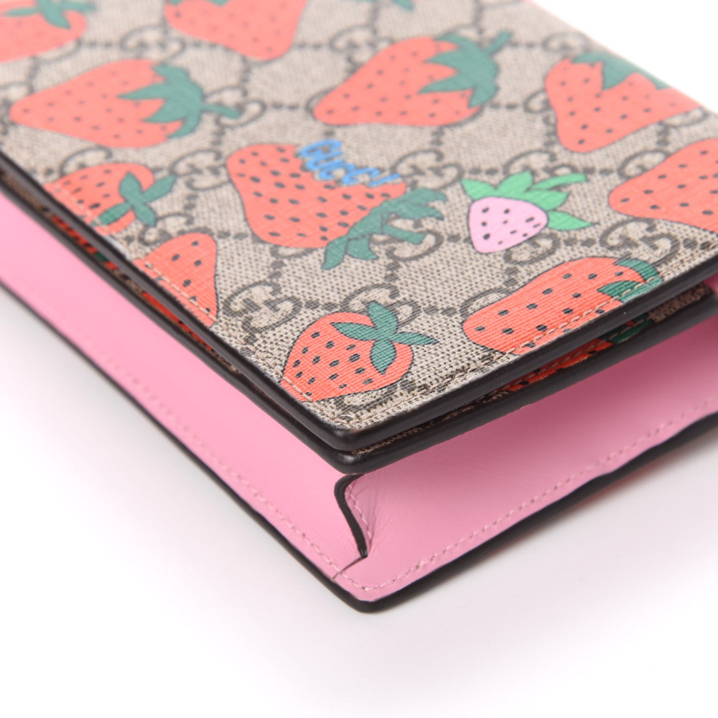 GG Supreme Monogram Strawberry Chain Wallet
