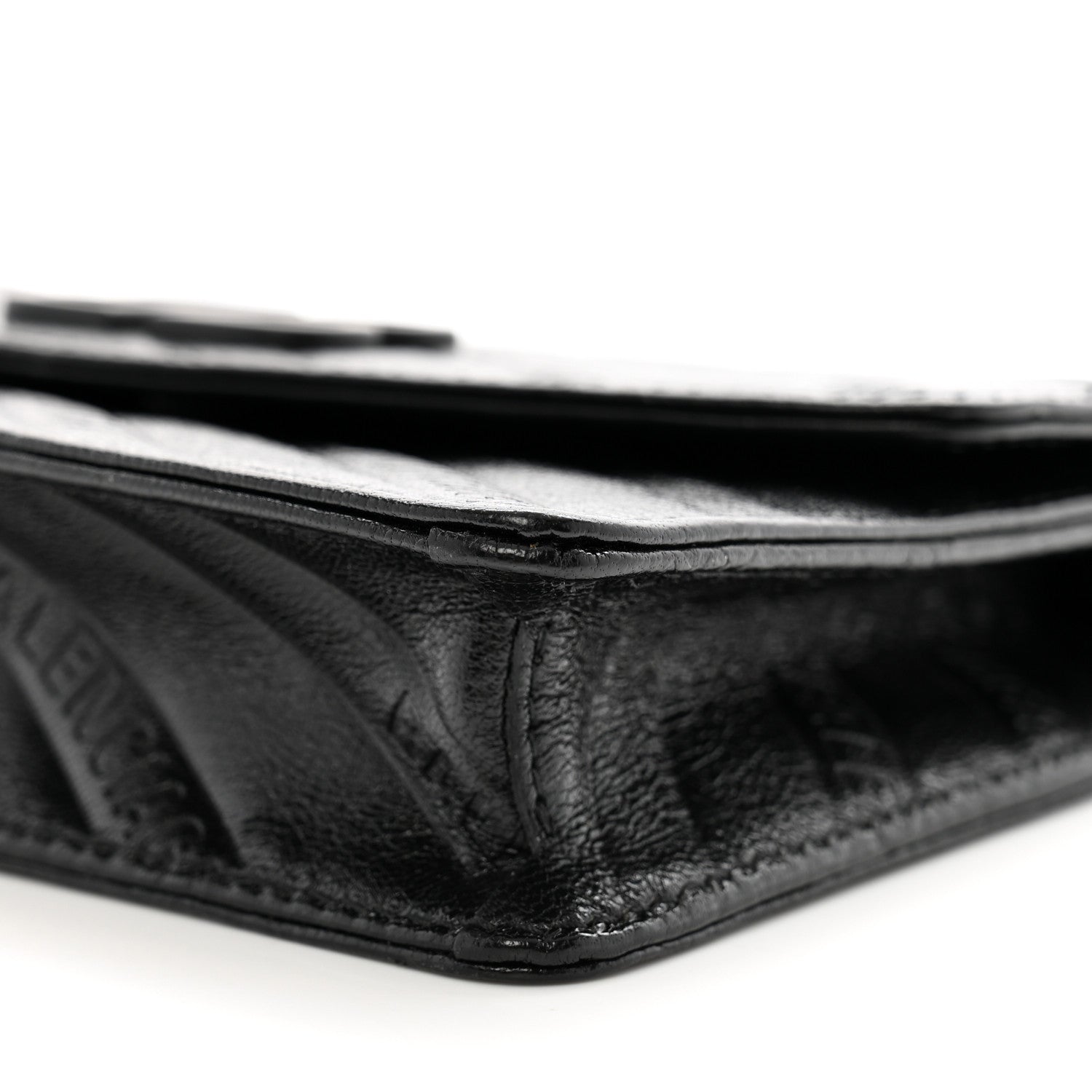 Balenciaga Shiny Goatskin Logo Embossed Monochrome BB Wallet On Chain Black 9 of 9