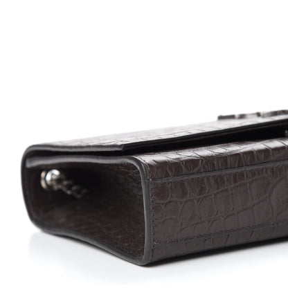Saint Laurent Calfskin Crocodile Embossed Medium Classic Monogram Kate Tassel Satchel Earth Grey 6 of 10