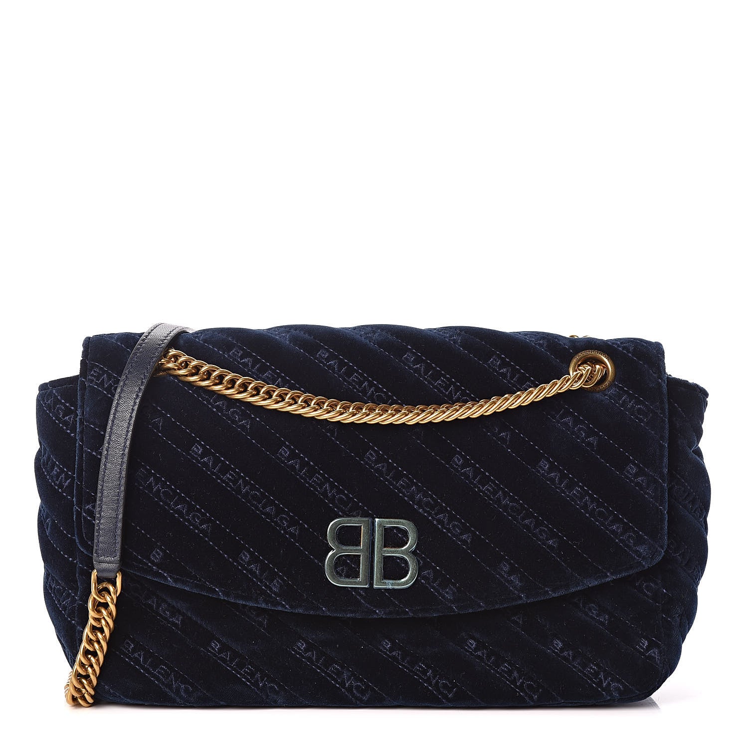 Balenciaga Velvet Logo Matelasse M BB Chain Shoulder Bag Navy 1 of 9