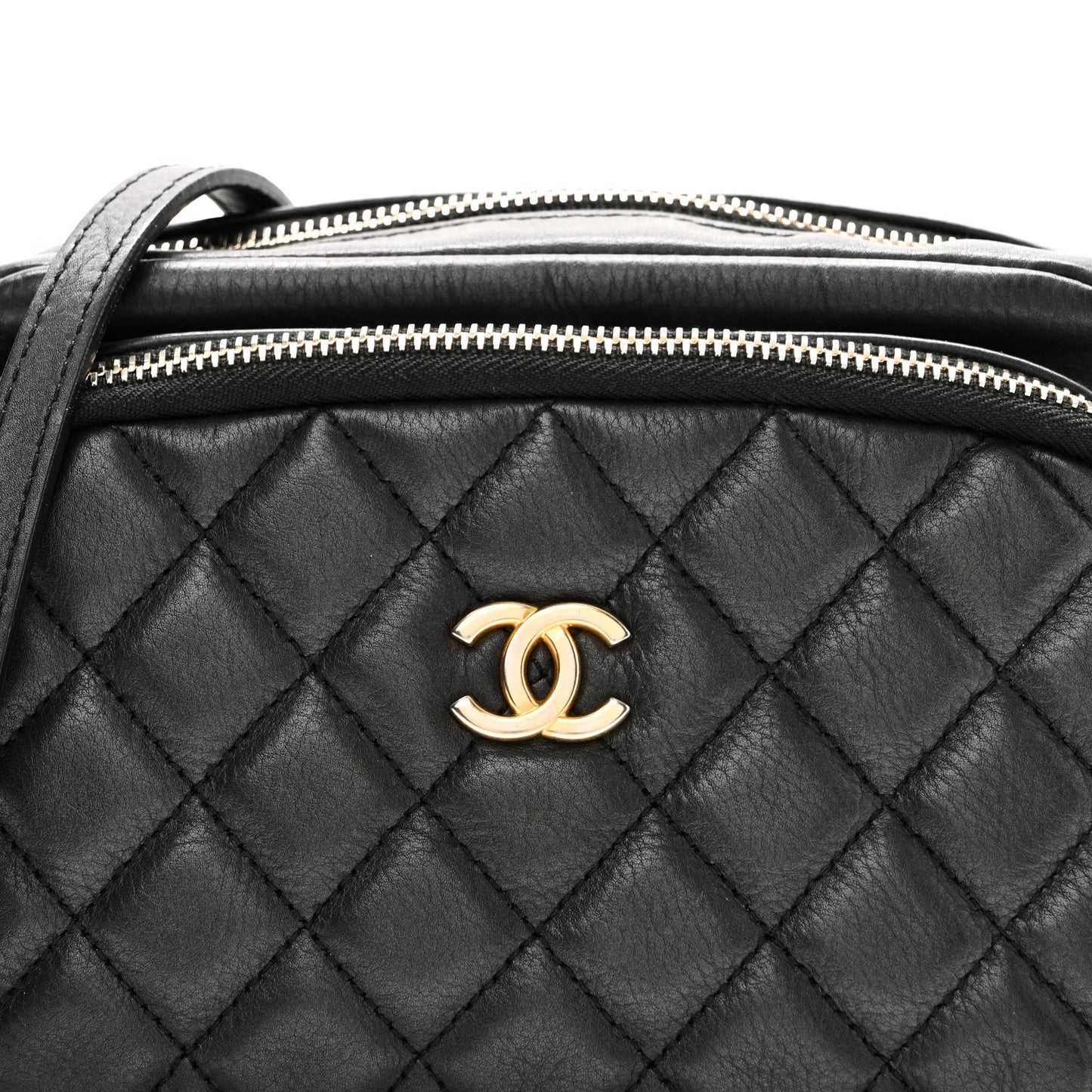 Calfskin Quilted Day Trips Camera Case Black