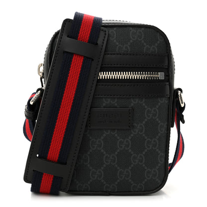 Gucci GG Supreme Monogram Appia Calfskin Web Small Camera Messenger Bag Black Grey 1 of 10