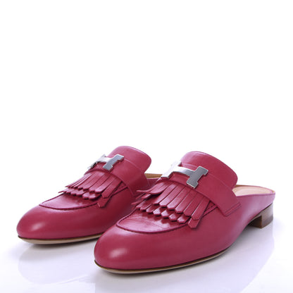 Hermes Goatskin Rivoli Mules 36 Rouge Azalee 3 of 10