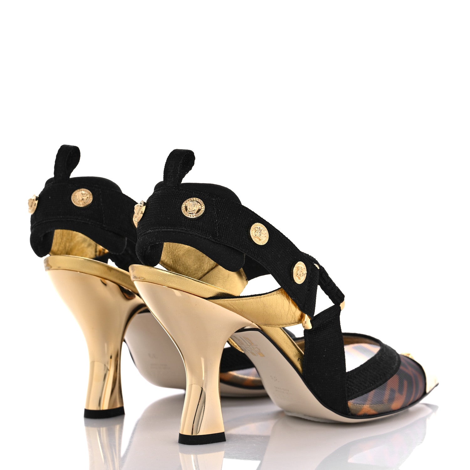 Fendi X VERSACE Technical Mesh FF Colibri 85mm Slingback Pumps 39 Tobacco Black 4 of 10