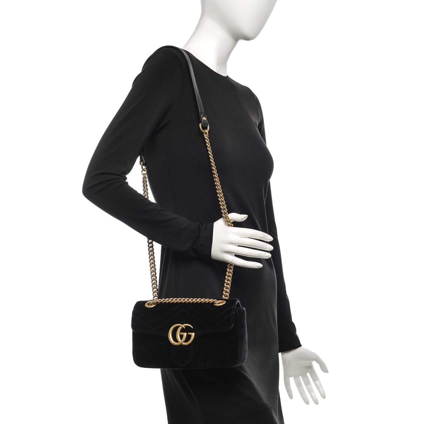 Velvet Matelasse Mini GG Marmont Shoulder Bag Black