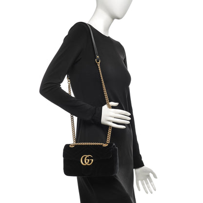 Gucci Velvet Matelasse Mini GG Marmont Shoulder Bag Black 2 of 7