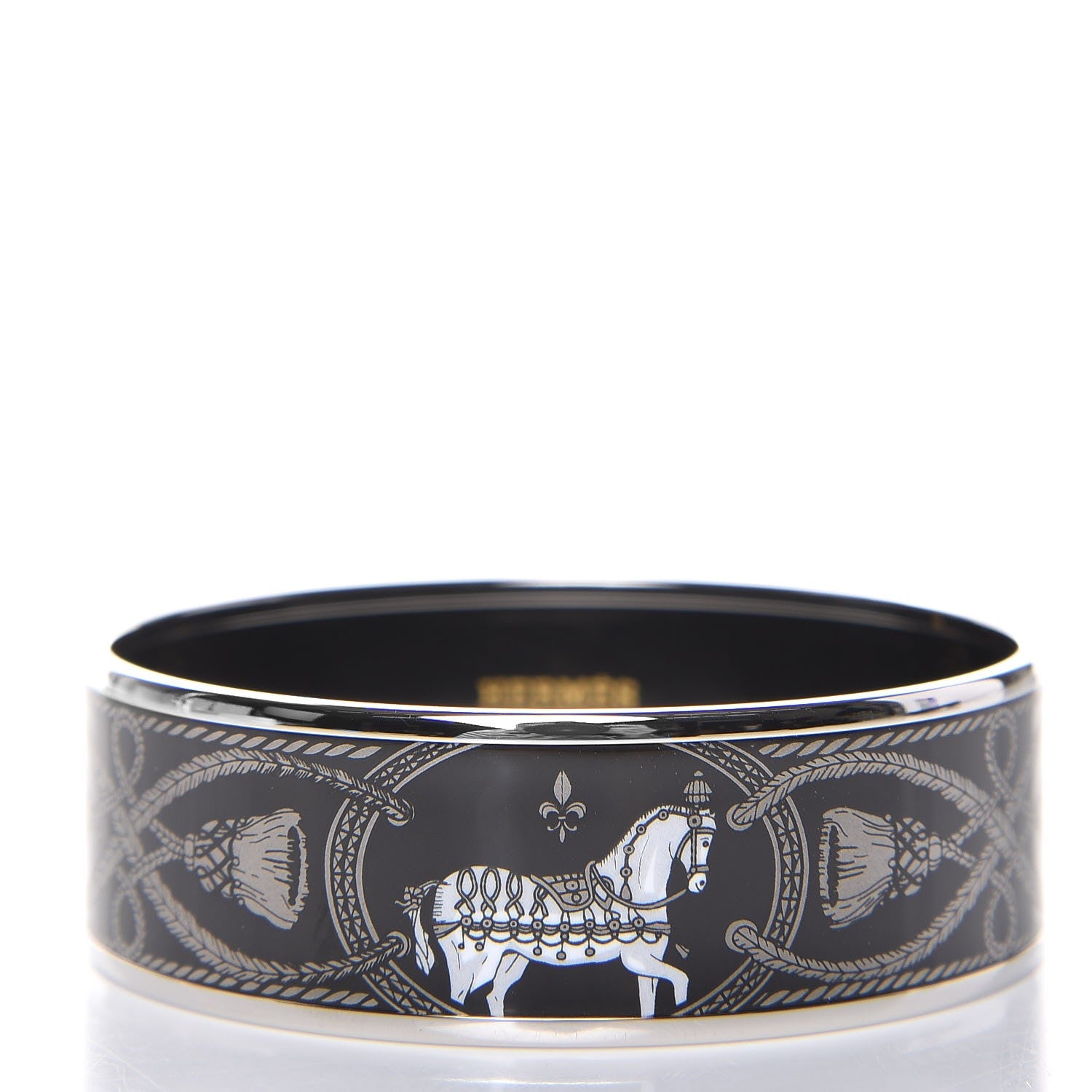 Hermes Enamel Printed Wide Grand Apparat Bracelet 62 Black 1 of 8