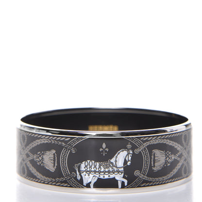 Hermes Enamel Printed Wide Grand Apparat Bracelet 62 Black 1 of 8