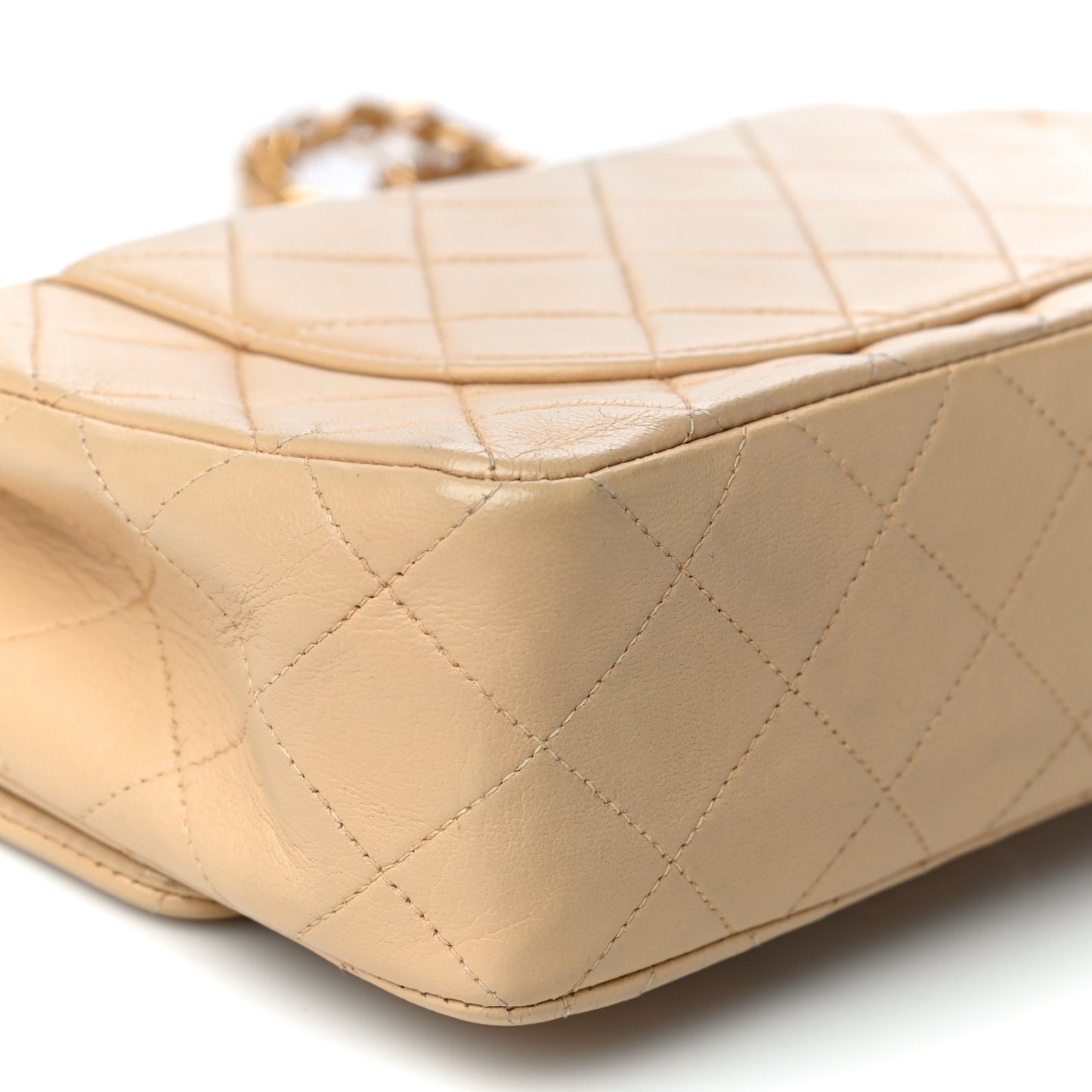 Lambskin Quilted Small Double Flap Beige