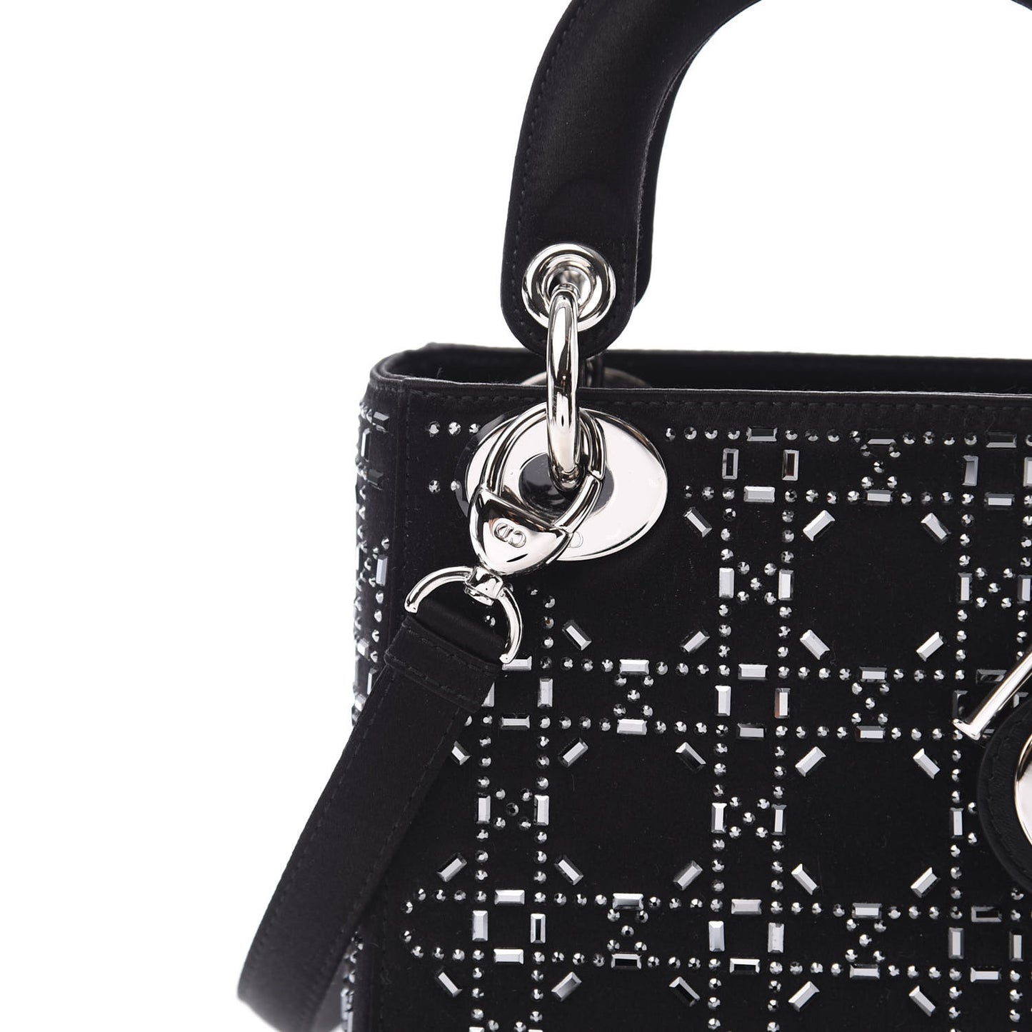 Satin Crystal Cannage Mini Lady Dior Black