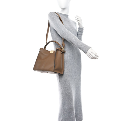 Fendi Vitello Seta Glazed Fabric FF 1974 Medium Peekaboo X-Lite Sand Mogano Panna 2 of 8