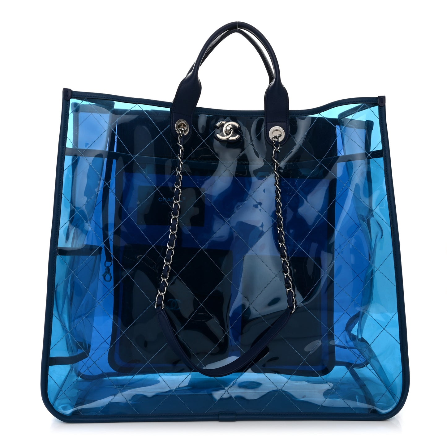 Lambskin PVC Quilted Large Coco Splash Shopping Bag Blue Dark Blue