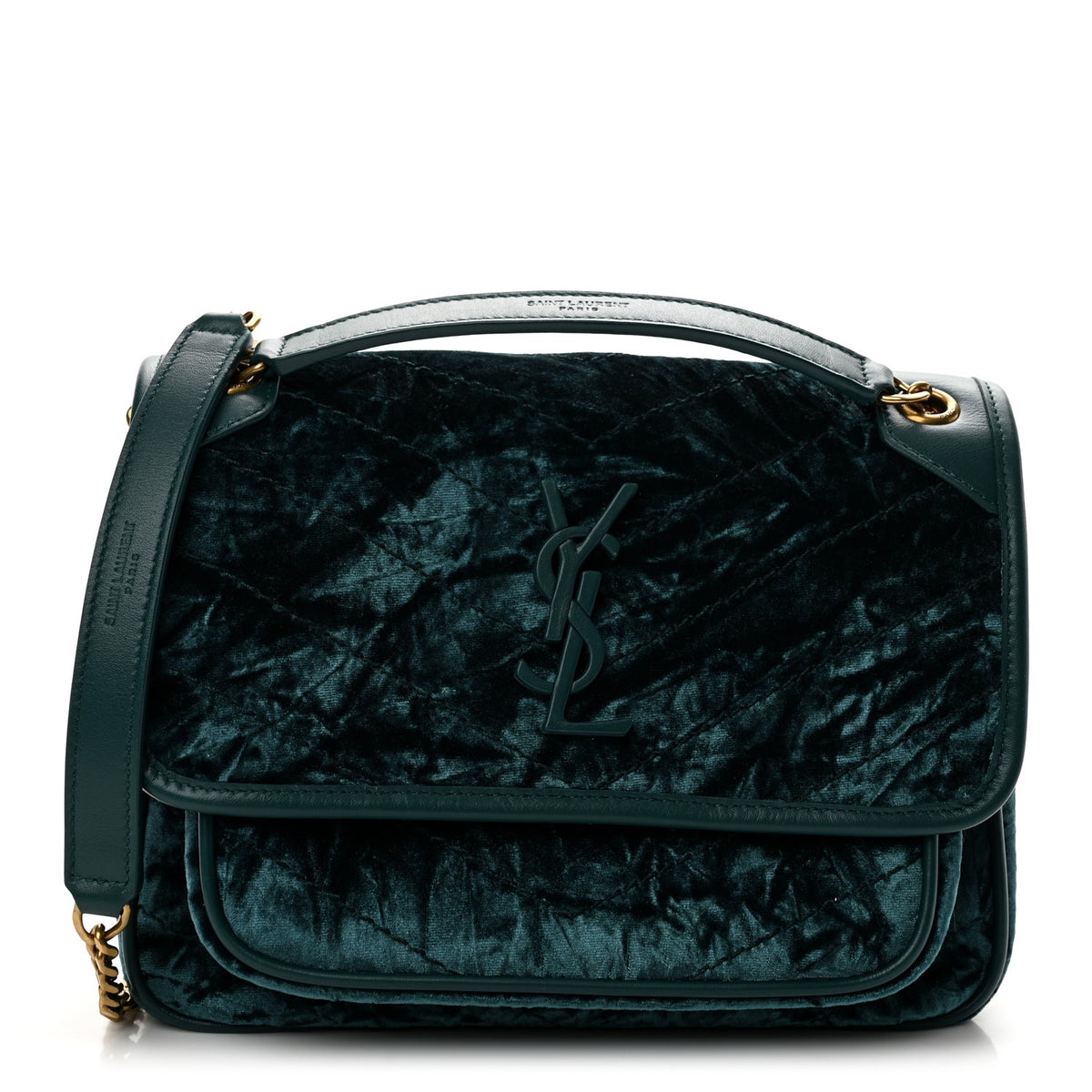 Velvet Monogram Matelasse Baby Niki Chain Satchel Dark Green