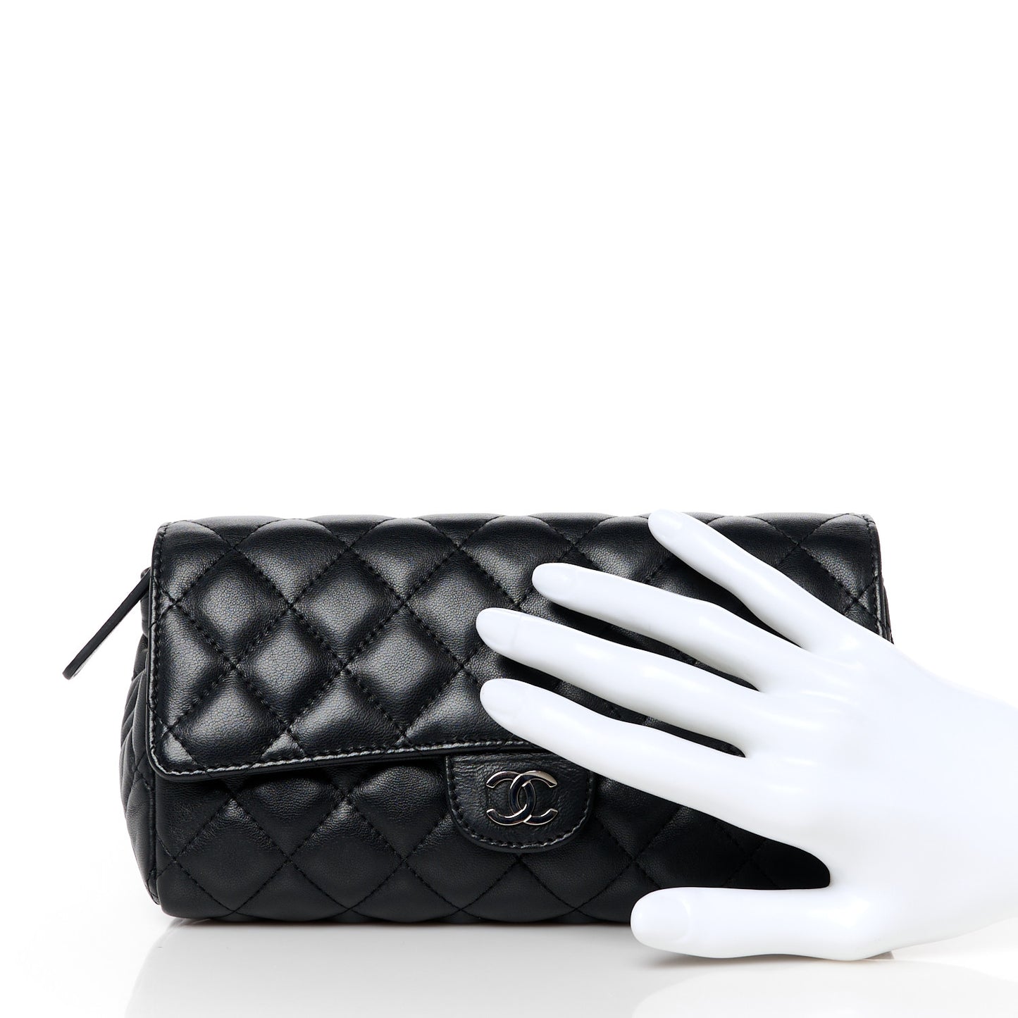 Lambskin Quilted Flap Cosmetic Case Black