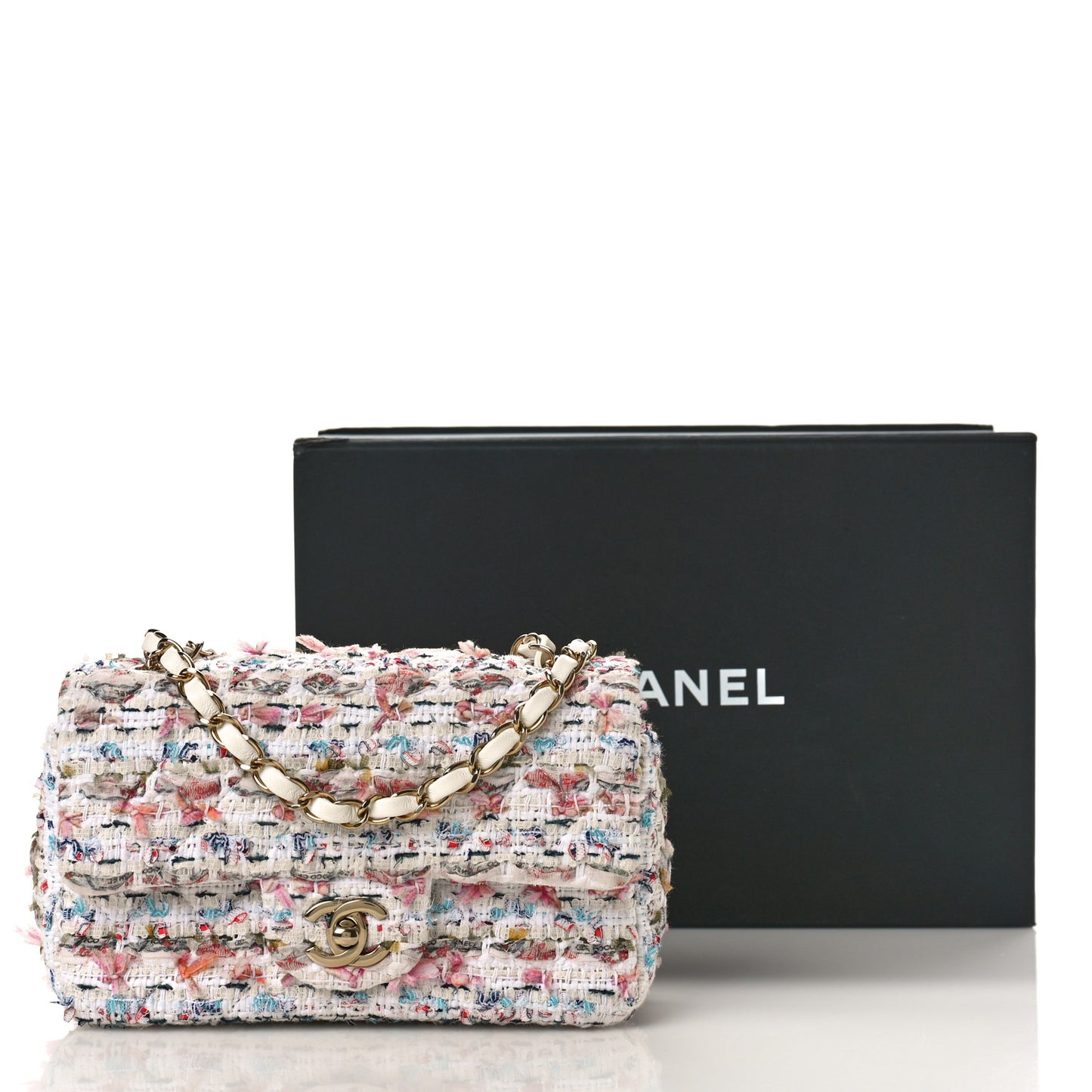 Tweed Quilted Mini Rectangular Flap Ecru Pink Blue Green