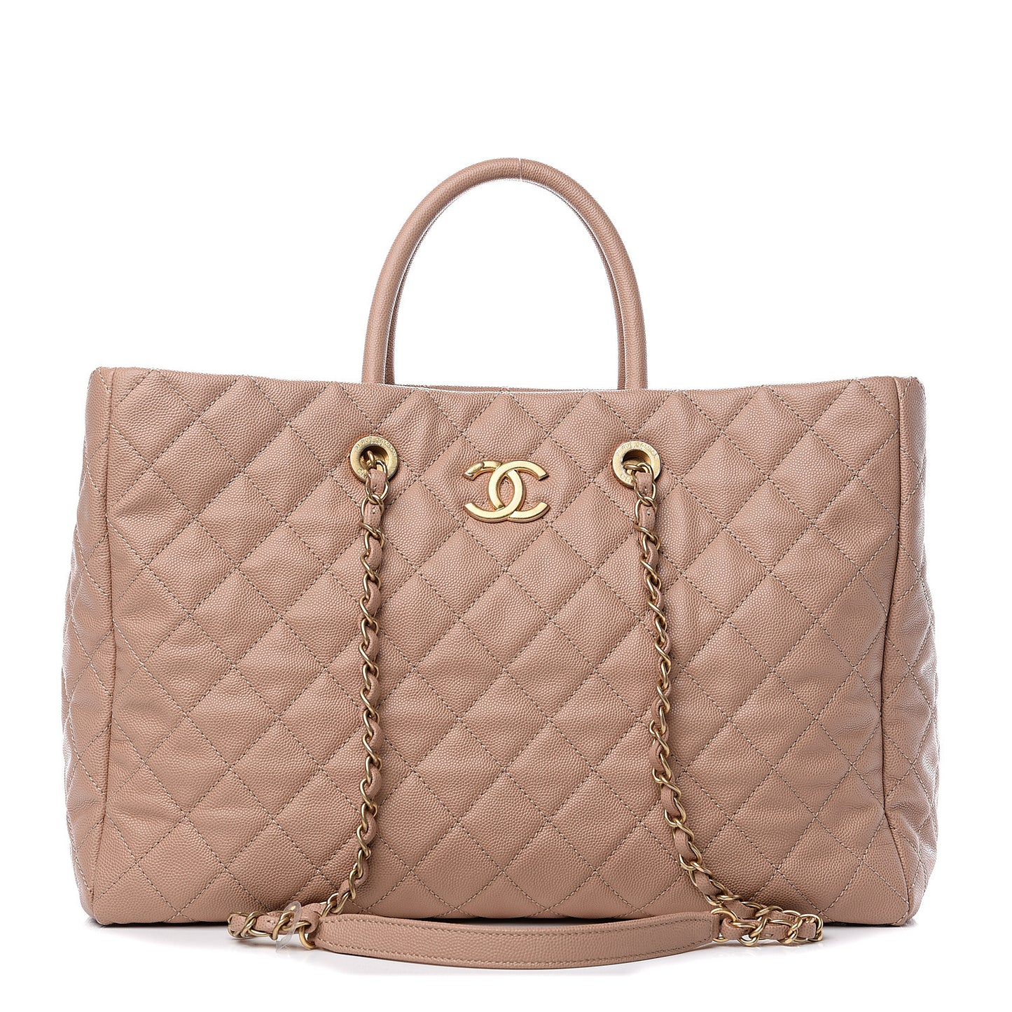 Caviar Quilted Large Coco Handle Shopping Tote Beige