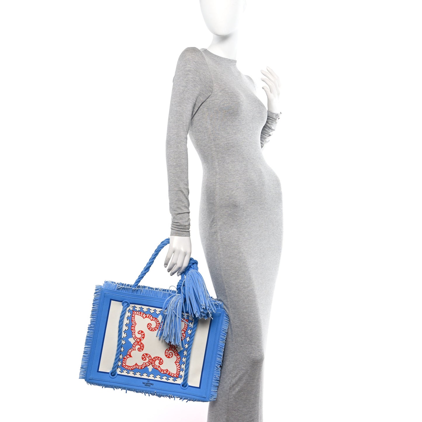 Ibiza Canvas Rope Fringe Miami Medium Tote Blue