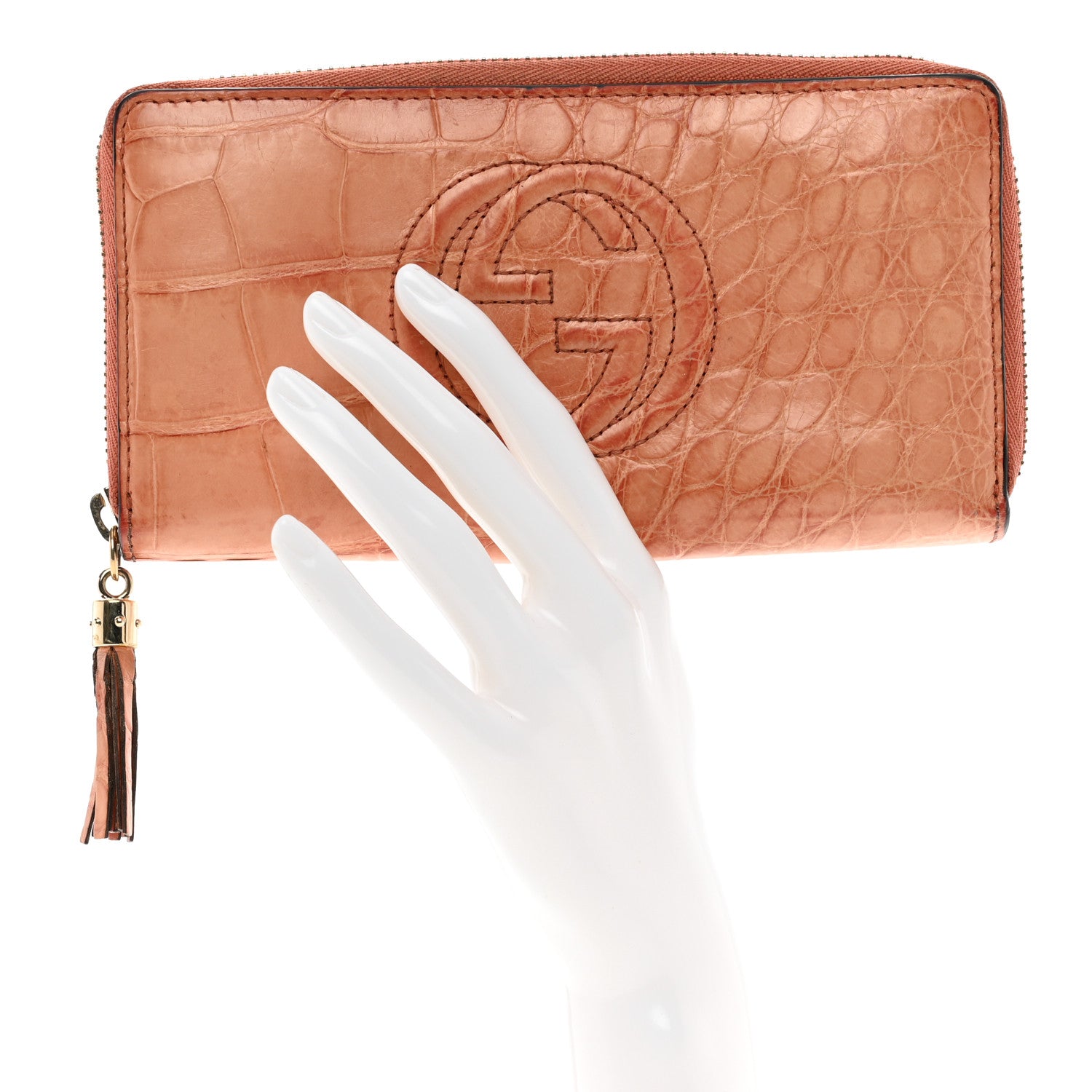 Gucci Crocodile Soho Zip Around Wallet Orange 2 of 8