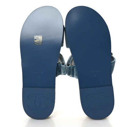 Chanel Velvet Elastic Flat Mules 39 Blue 5 of 7