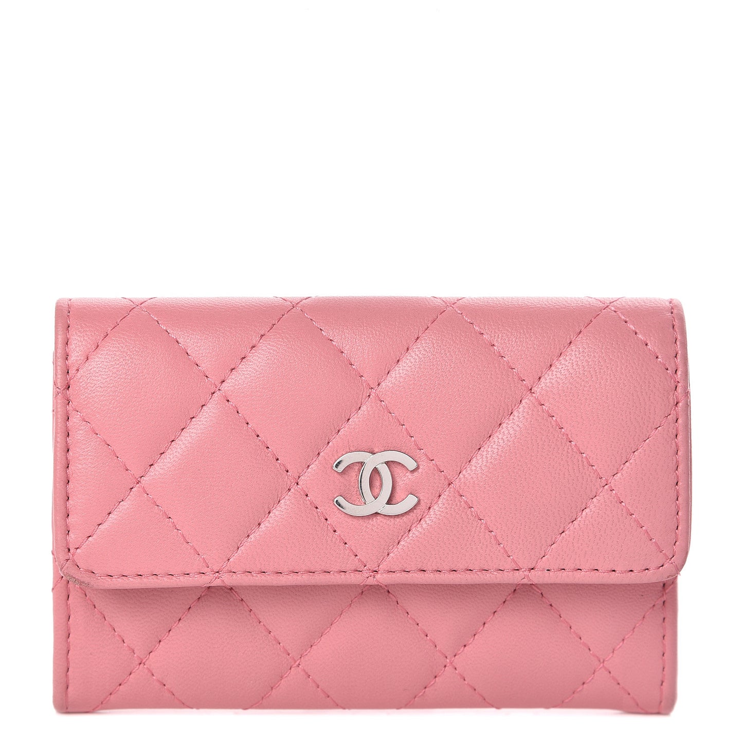 Lambskin Quilted Card Holder Pink