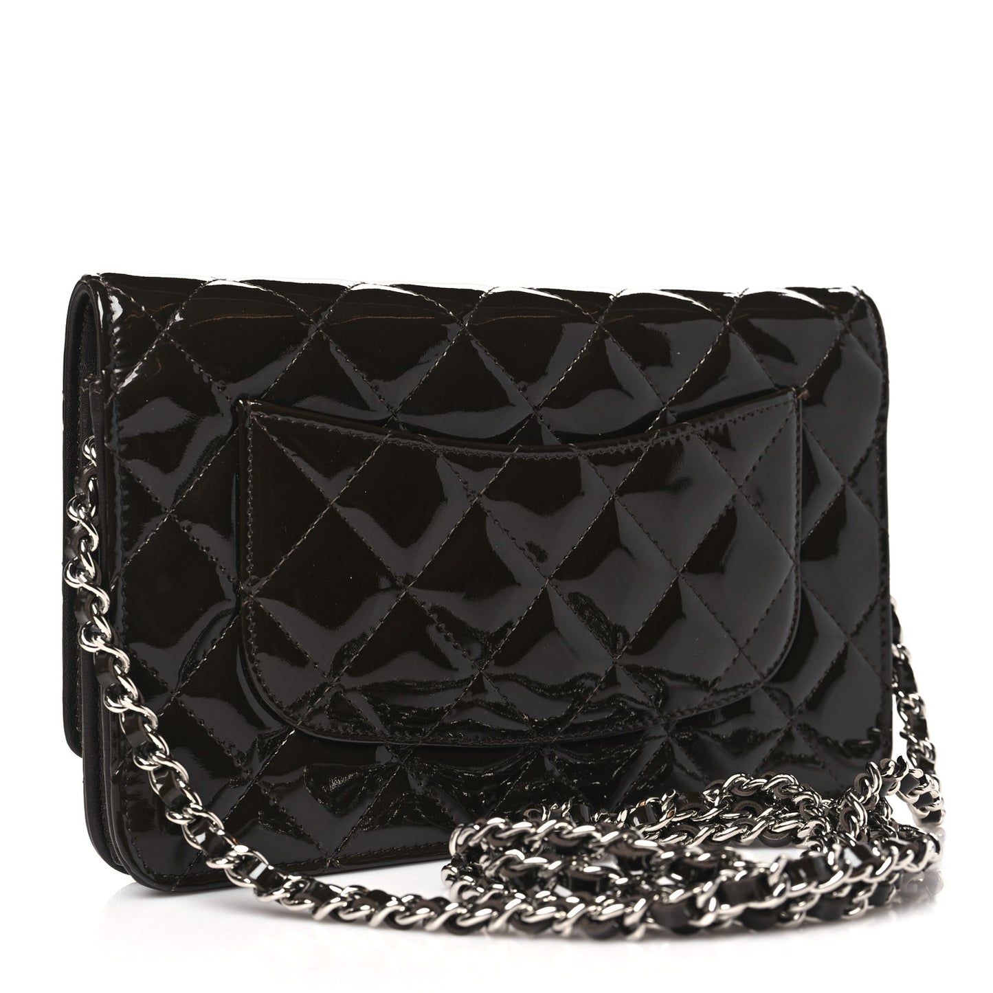 Patent Quilted Wallet On Chain WOC Dark Brown