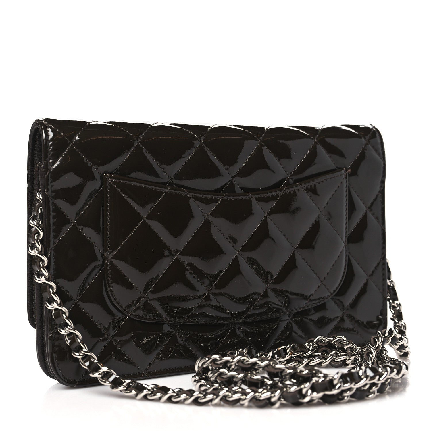Chanel Patent Quilted Wallet On Chain WOC Dark Brown 3 of 12
