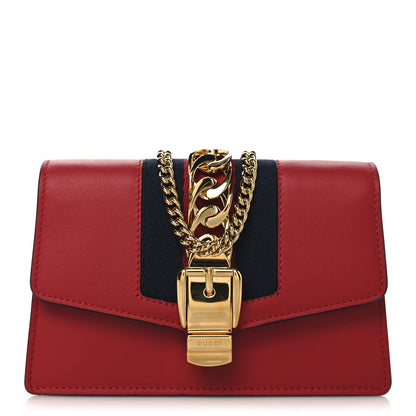 Gucci Calfskin Super Mini Sylvie Chain Shoulder Bag Hibiscus Red 1 of 10