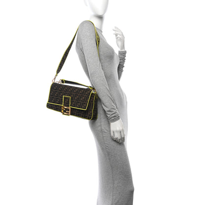 Fendi Fabric Jacquard FF 1974 Large Baguette Tobacco Moro Giallo Fluo 2 of 11