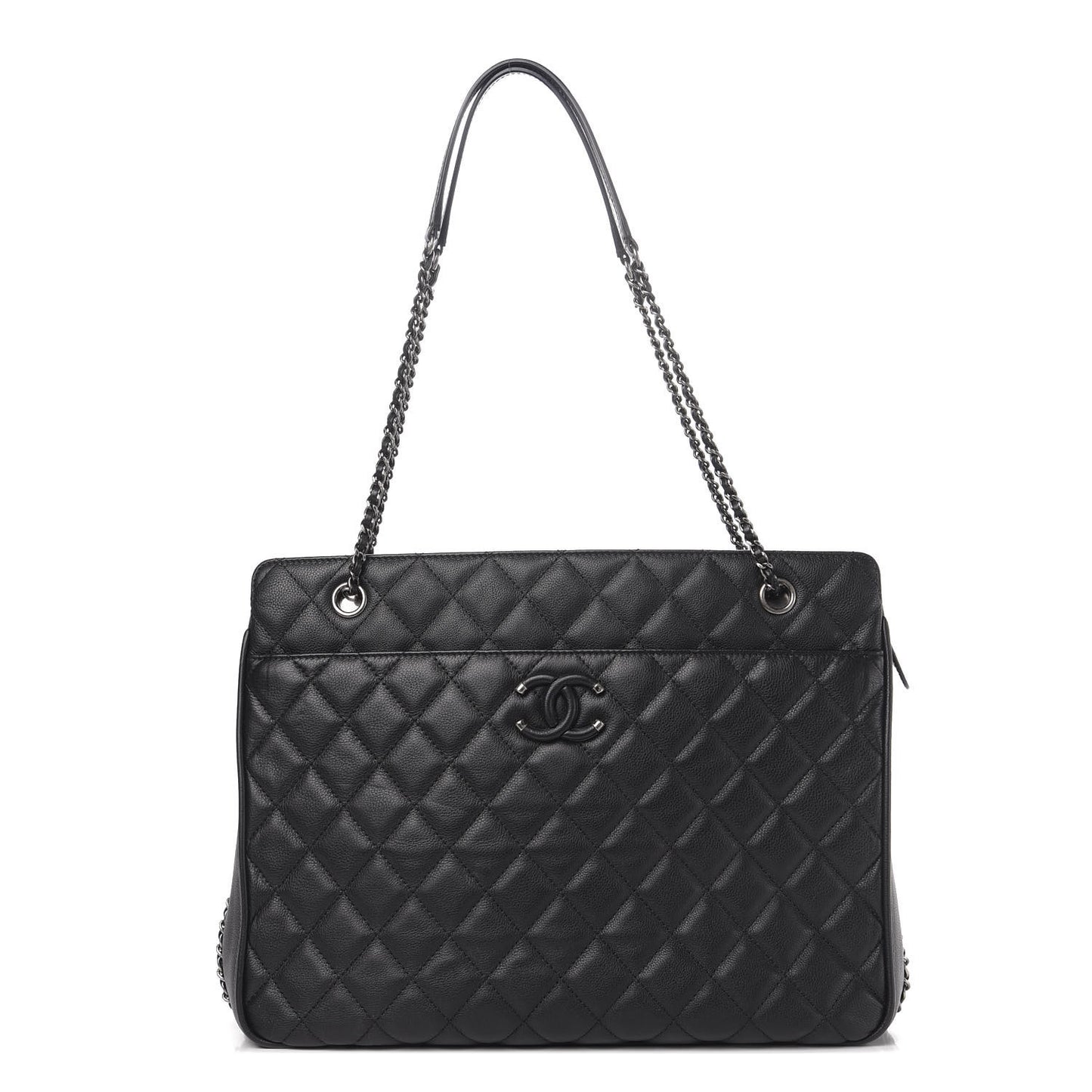 Calfskin Quilted Frame In Chain Tote Black