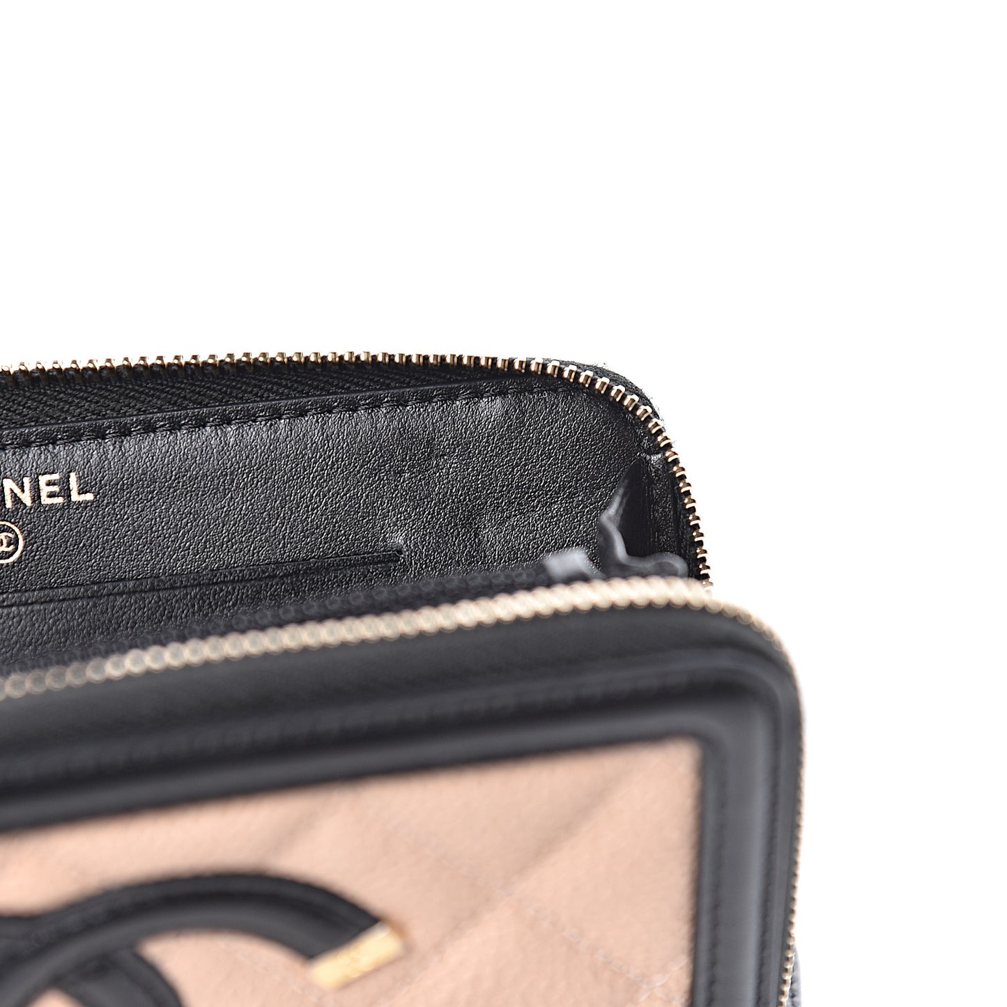 Caviar Quilted Small Filigree Zip Around Wallet Beige Black