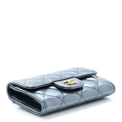 Chanel Metallic Lambskin Quilted Flap Card Holder Wallet Dark Blue 9 of 11