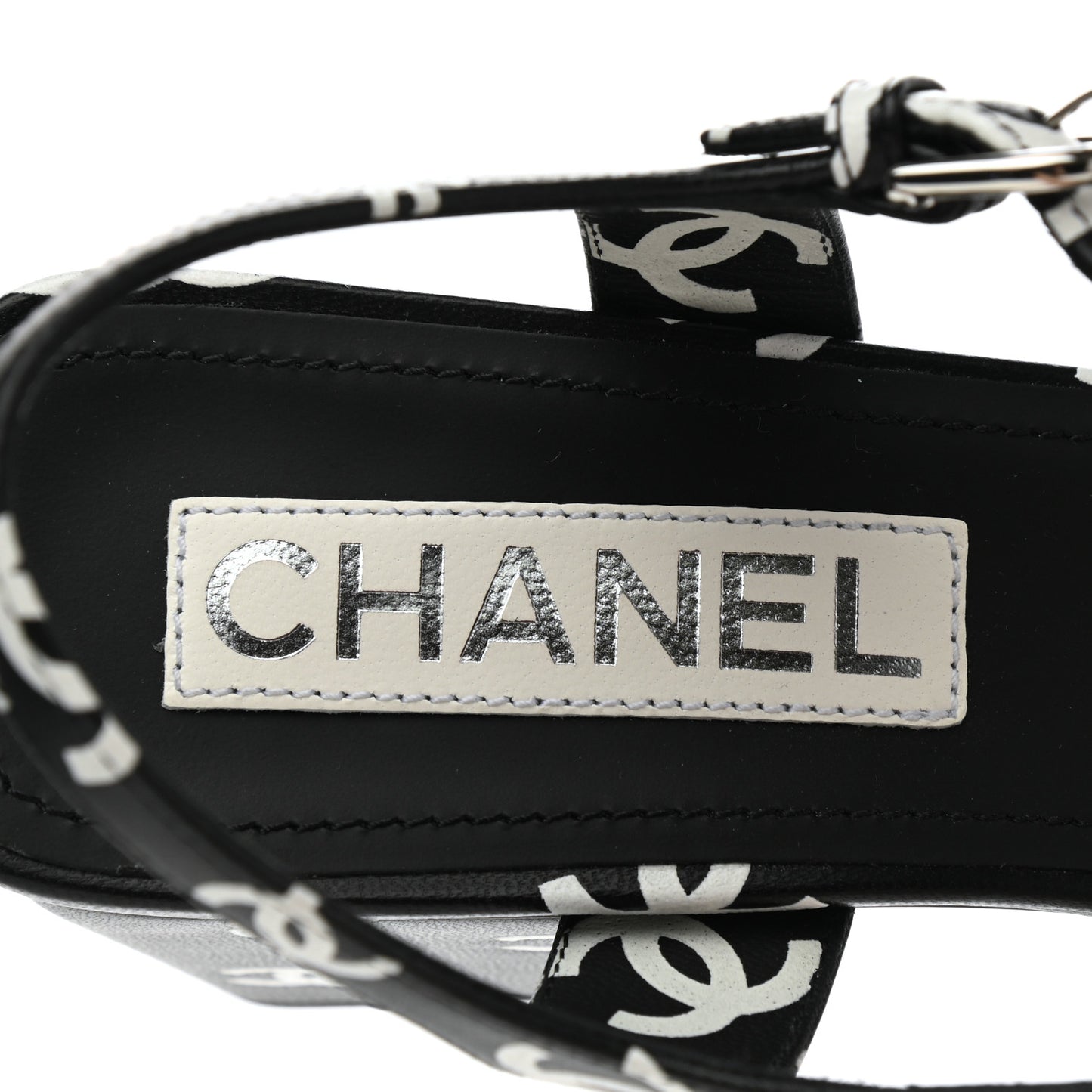 Lambskin Printed CC Sandals 41 Black White