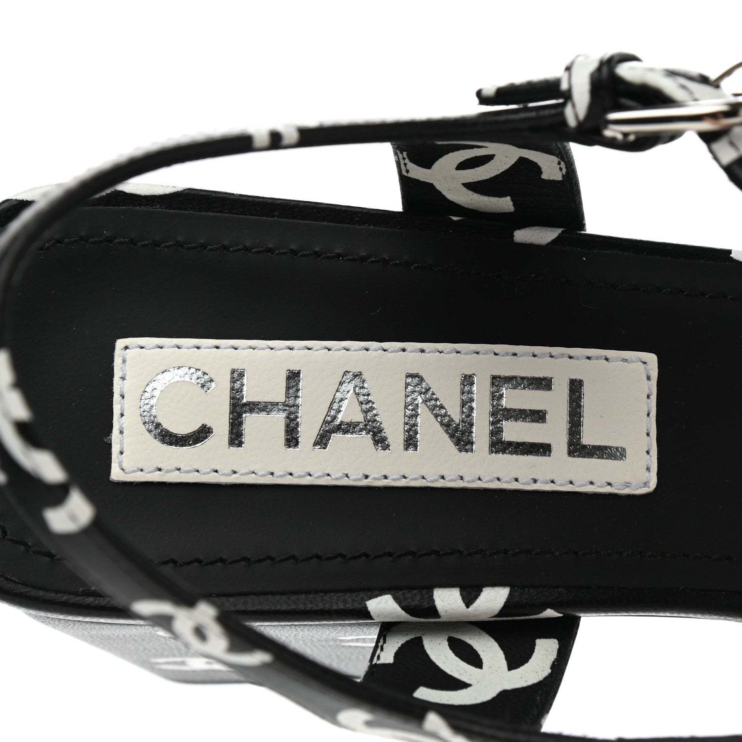 Chanel Lambskin Printed CC Sandals 41 Black White 7 of 9