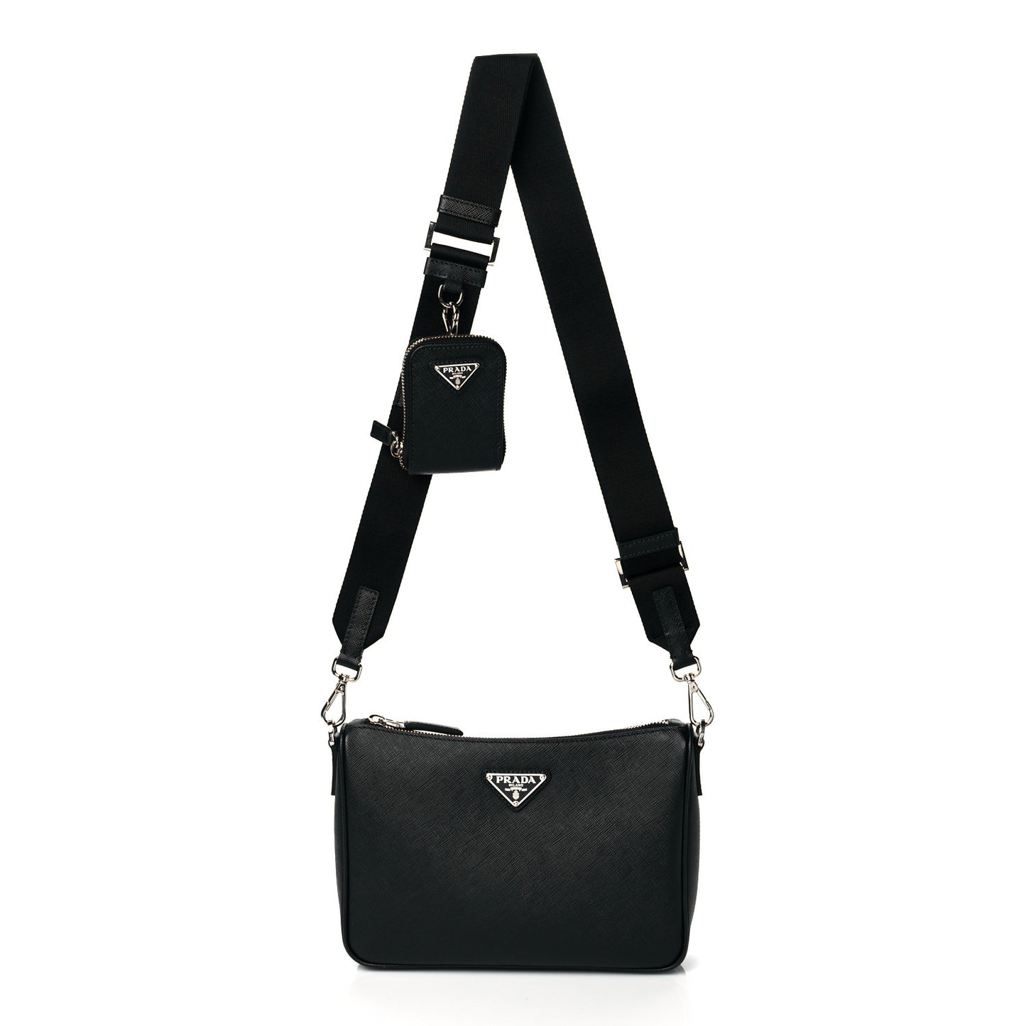 Saffiano Travel Pocket Zippered Shoulder Bag Black