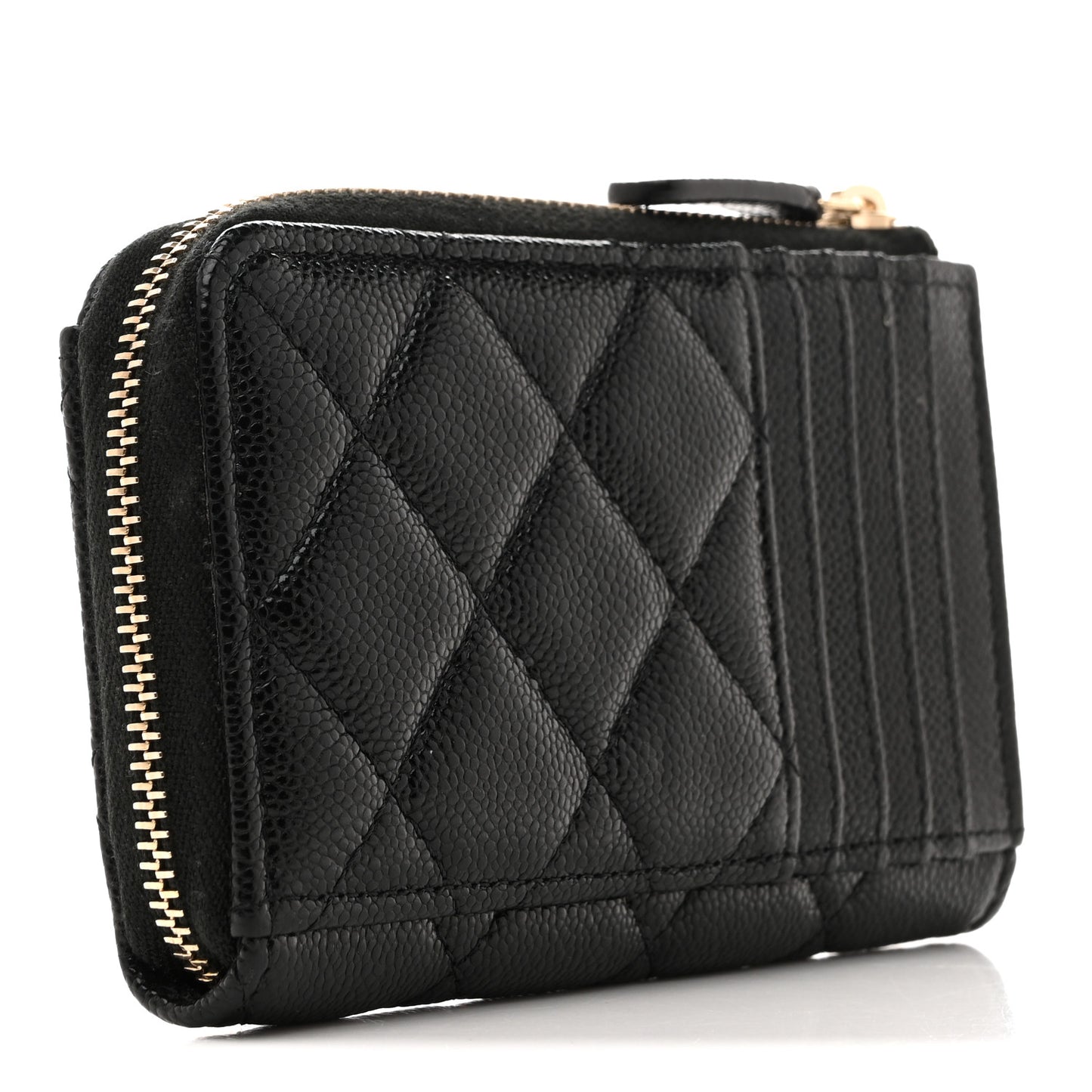 Caviar Quilted CC Zip Around Card Holder Black