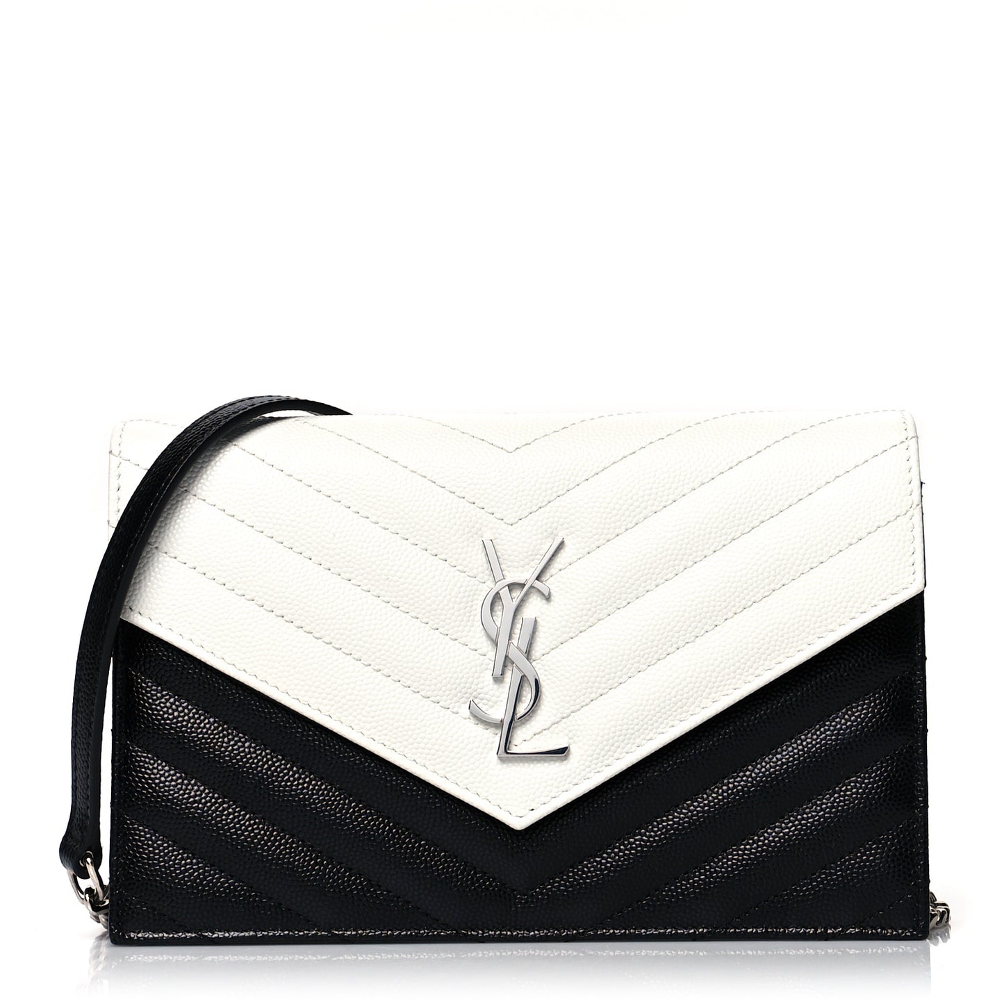 Grain De Poudre Matelasse Chevron Monogram Envelope Chain Wallet Pearl White Black