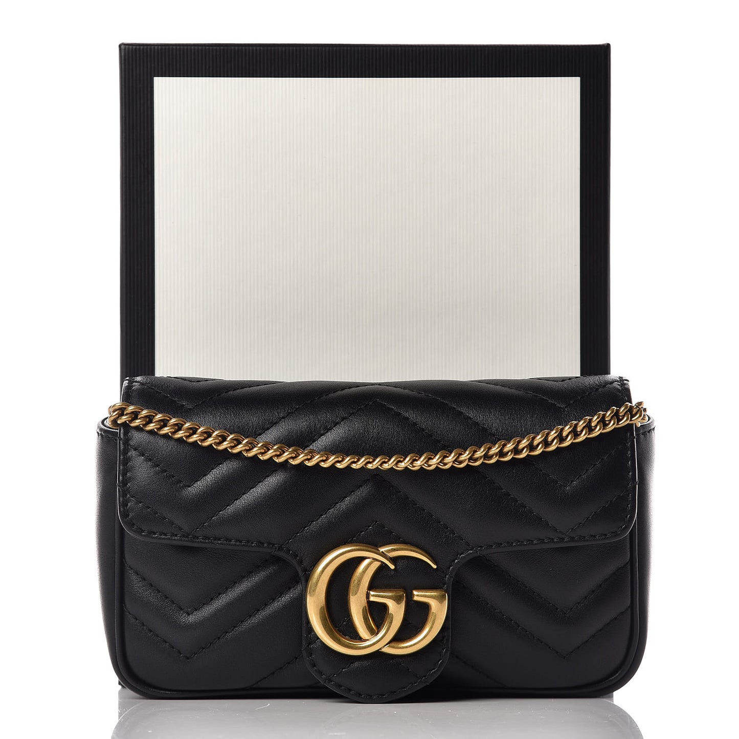 Calfskin Matelasse Super Mini GG Marmont Shoulder Bag Black