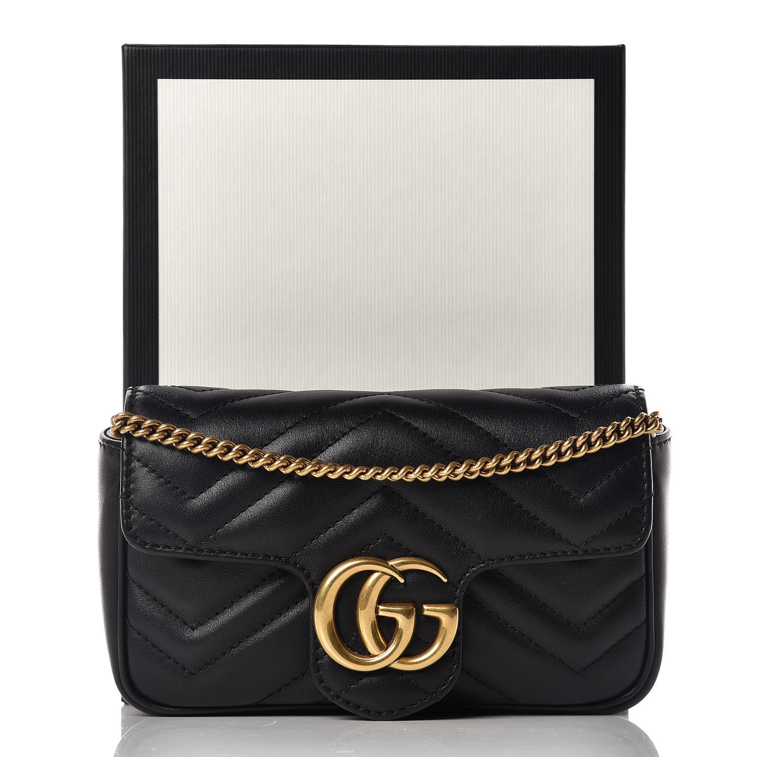Gucci Calfskin Matelasse Super Mini GG Marmont Shoulder Bag Black 10 of 10