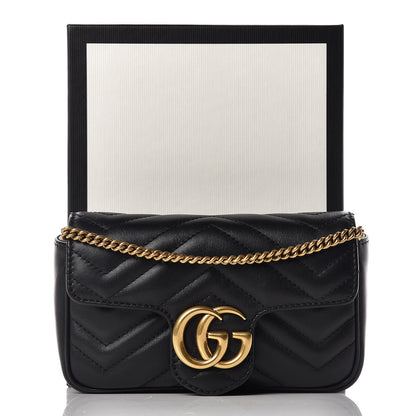 Gucci Calfskin Matelasse Super Mini GG Marmont Shoulder Bag Black 10 of 10