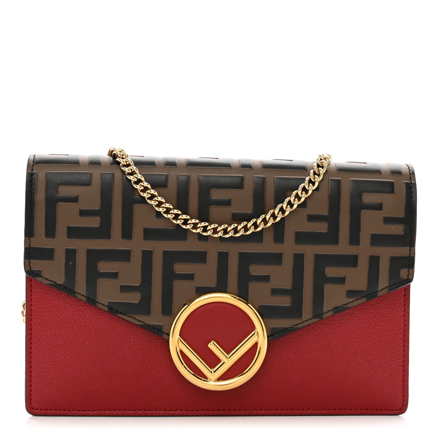 Vitello Cruise F is Fendi FF 1974 Embossed Medium Envelope Wallet On Chain Fragola Maya Black