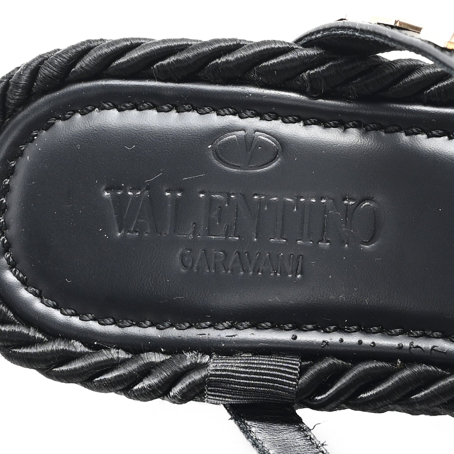 Calfskin Bedrock Rockstud Ankle Flat Sandals 36 Black