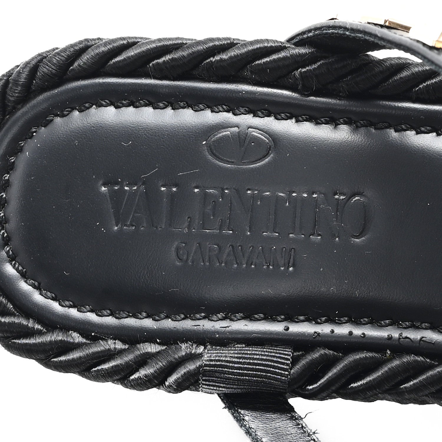 Valentino Garavani Calfskin Bedrock Rockstud Ankle Flat Sandals 36 Black 8 of 9