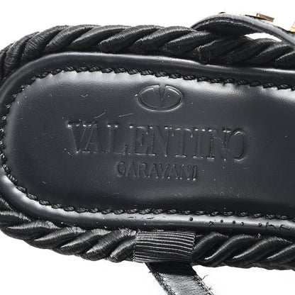 Valentino Garavani Calfskin Bedrock Rockstud Ankle Flat Sandals 36 Black 8 of 9