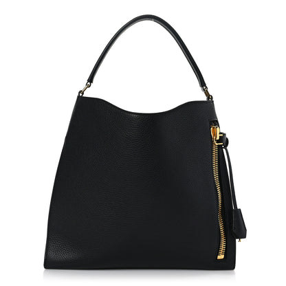 Tom Ford Pebbled Calfskin Small Alix Padlock Zip Hobo Bag Black 1 of 9