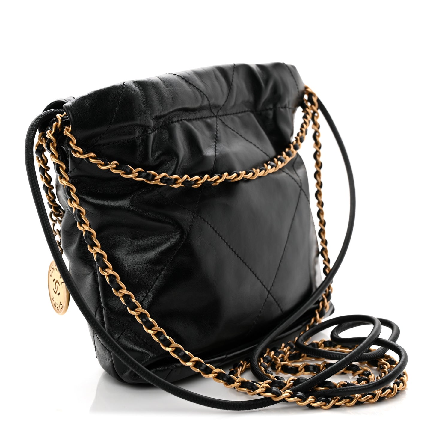 Shiny Calfskin Quilted Mini Chanel 22 Black