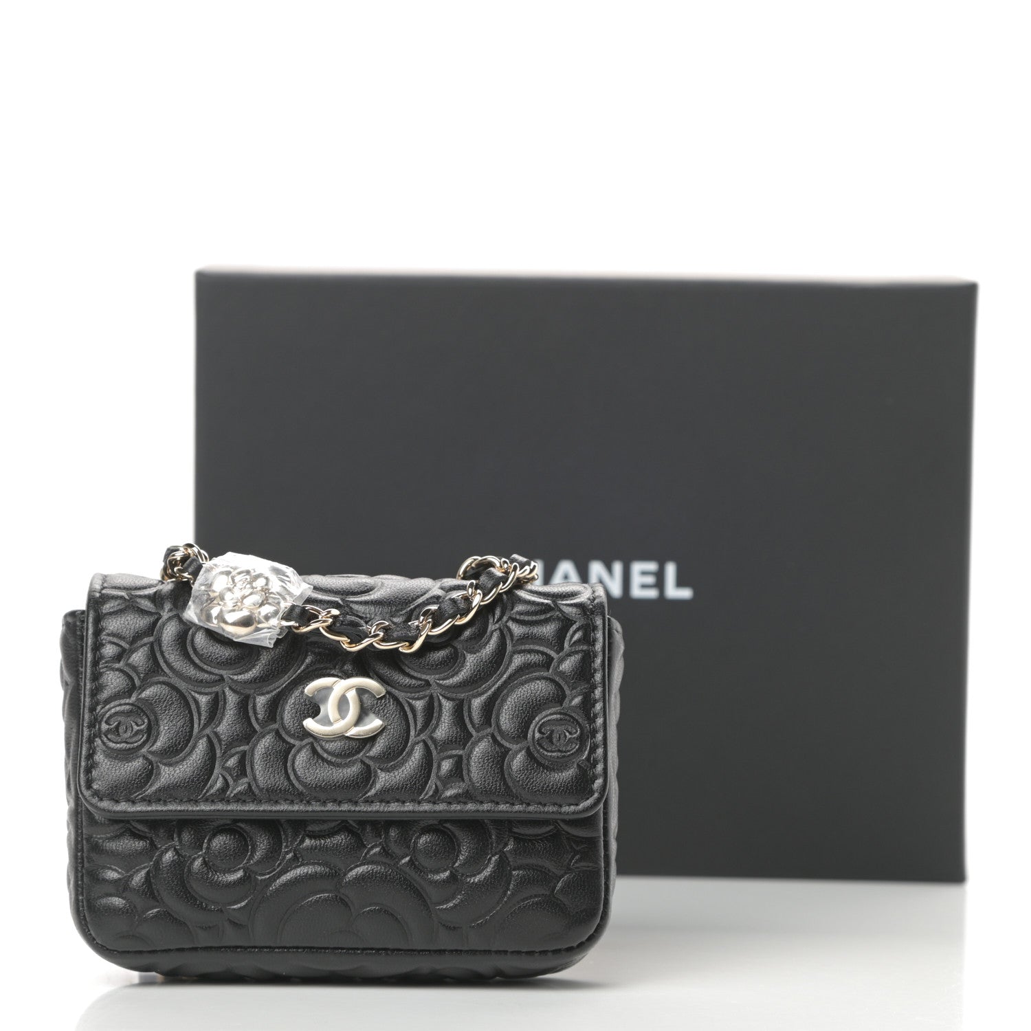 Chanel Lambskin Camellia Embossed Chain Belt Bag Black 12 of 12