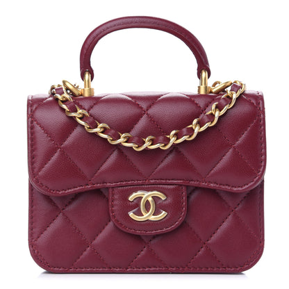 Chanel Lambskin Quilted Top Handle Flap Coin Purse With Chain Burgundy 1 of 11