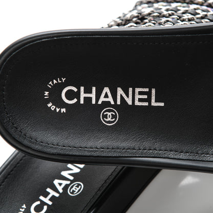 Chanel Tweed Lambskin Chain Flat Sandals 39 Black Multicolor 6 of 8