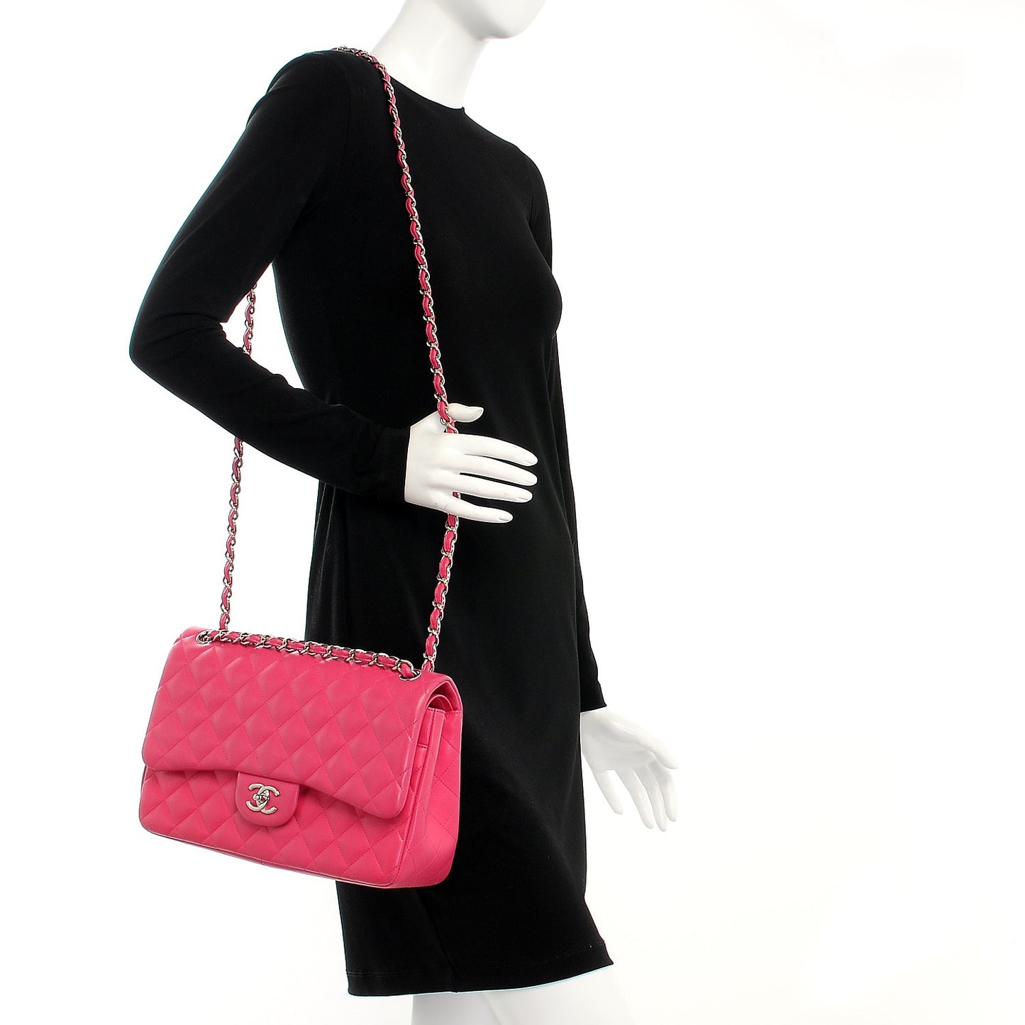 Lambskin Quilted Jumbo Double Flap Dark Pink